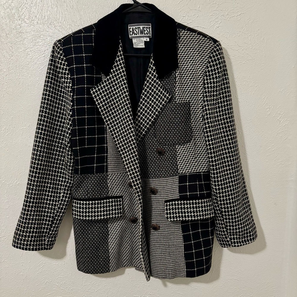 Vintage Black and White Patchwork Blazer M